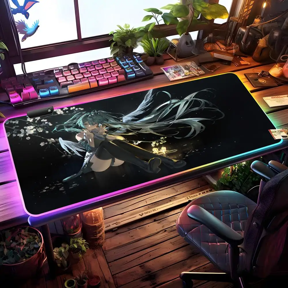 Hatsune Miku Mouse Pad RGB Gaming Mouse Pad Desk Mat HD Gamer Large LED Light XXL MousePads
