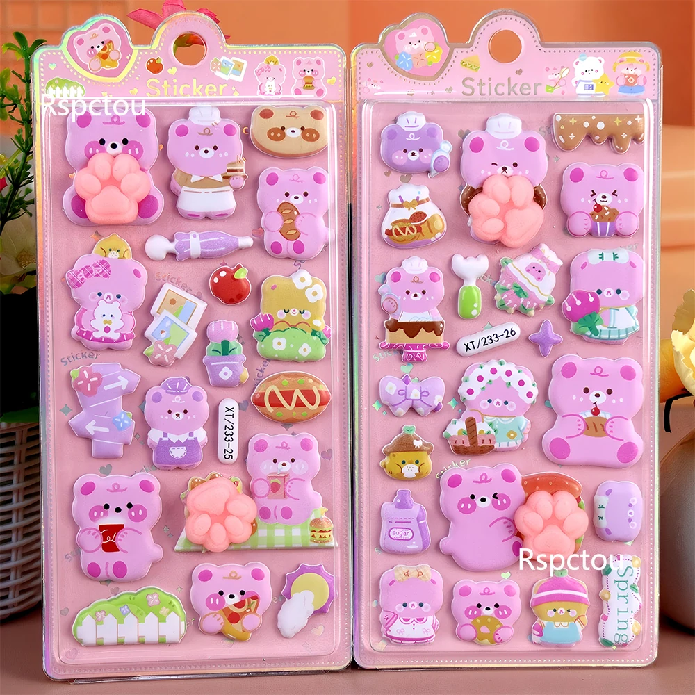 สติกเกอร์ลายการ์ตูนหมีน้อย 4 ชิ้น สติกเกอร์น่ารัก ตลก นุ่มนิ่ม สำหรับตกแต่ง ติดแล็ปท็อป โทรศัพท์ ของเล่นคลายเครียด