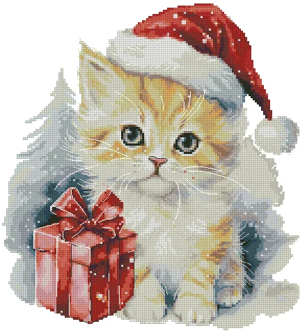 Quality Beautiful Counted Cross Stitch Kits Embroidered Home Decoration 18-Christmas gift kitten 36-38