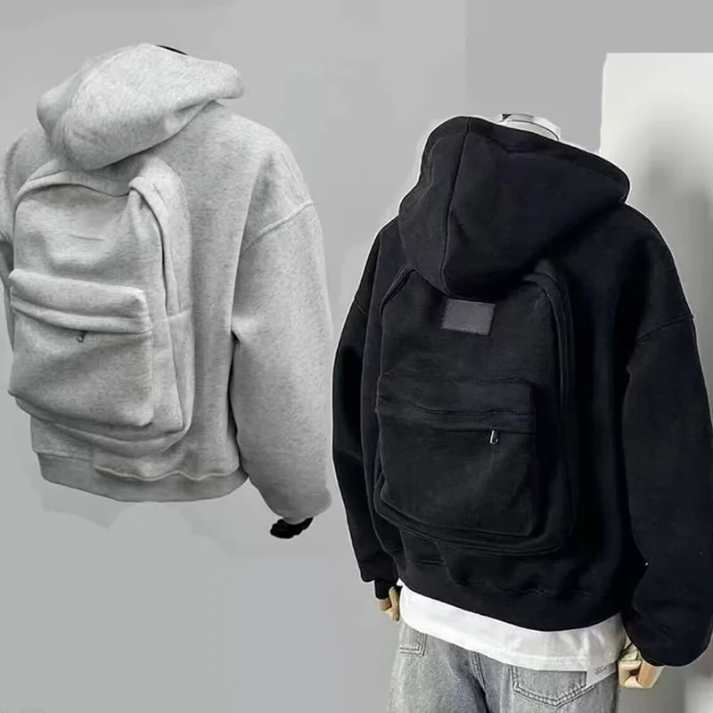 

Backpack Men's Hoodies Jacket Men Autumn Winter Y2k American High Street Oversize Sportswear Zip-Up Sweatshirt Jacket Streetwear