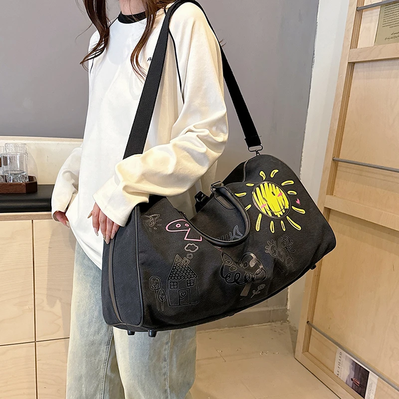 Cartoon Large Capacity Travel Tote Canvas Zipper Soft Ladies Bags on Sale 2024 High Quality New Multifunctional Travel Bags