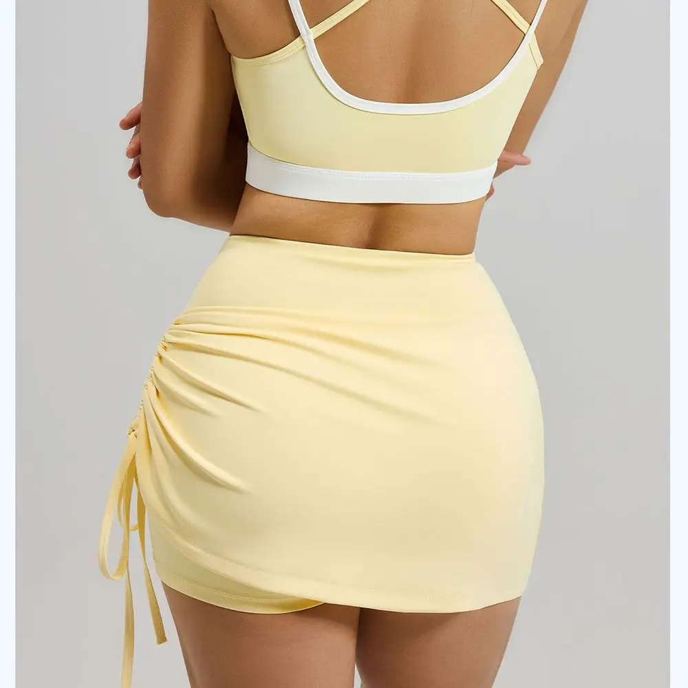 Tennis Skirt High Waist Sports Short Skirt Solid Color Faux Two Piece Yoga Shorts Leisure Casual Running Shorts Pants Women