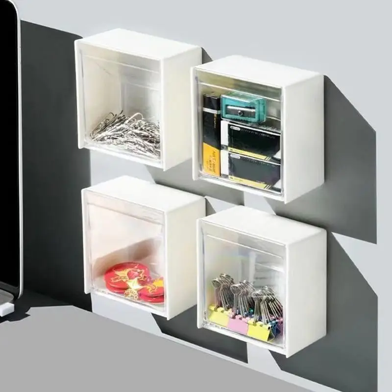 An der Wand montierte Aufbewahrungsboxen, staubdicht, Badezimmer-Organizer für Wattestäbchen, Make-up-Kleber, kleine Schmuckhalter-Box