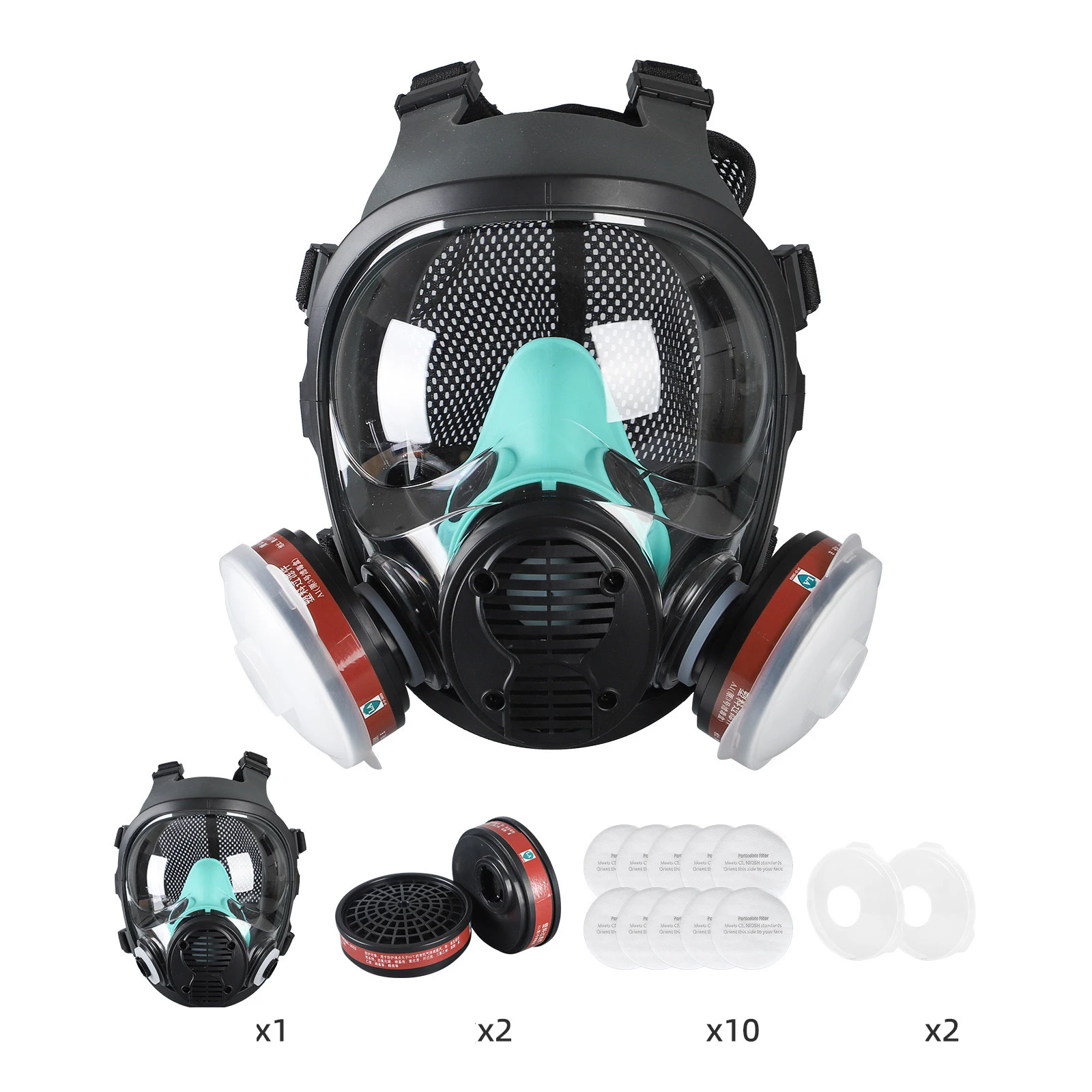 

Full-face mask with silicone lining for filtering dust from coal mines, welding fumes and spray painting operations