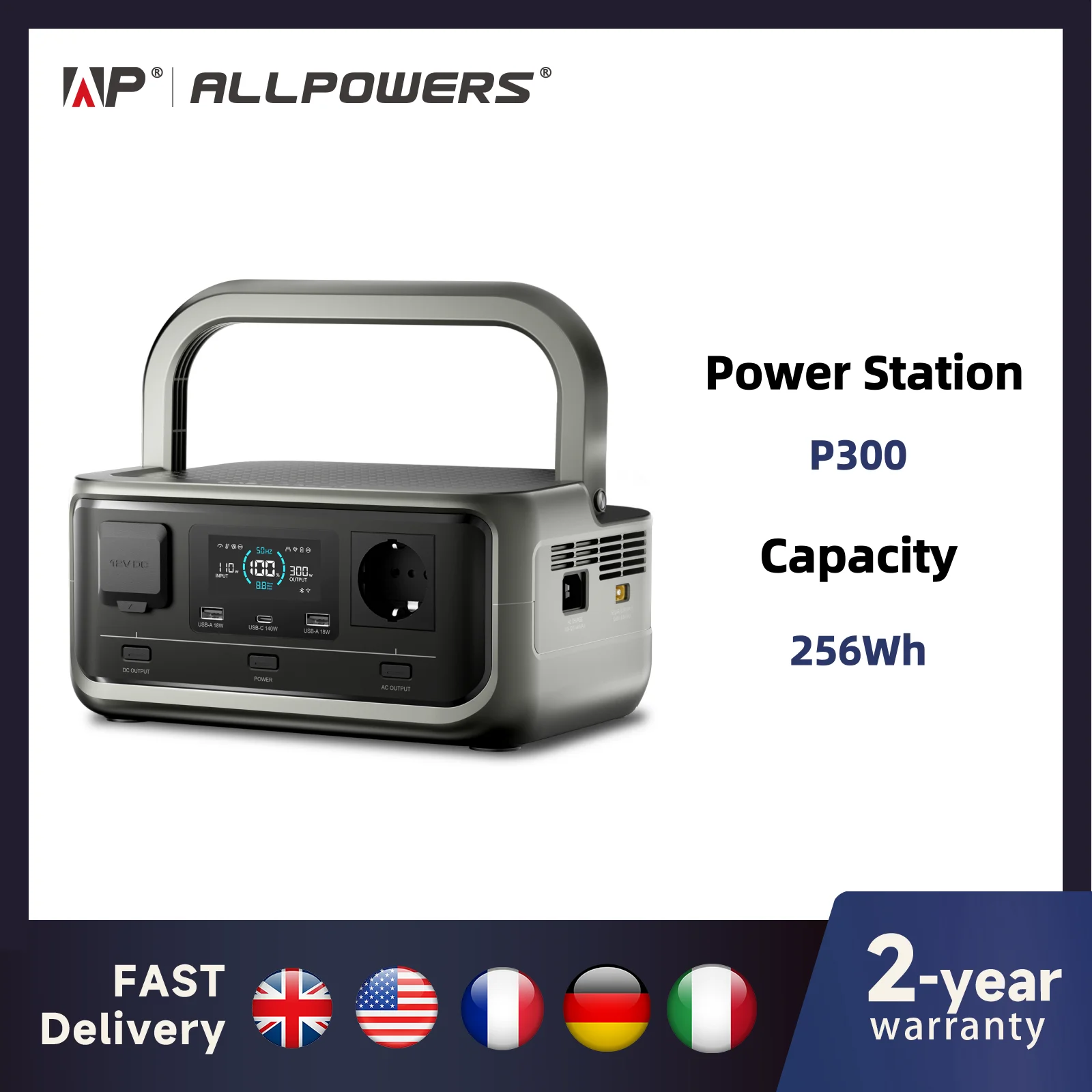 ALLPOWERS VOLIX P300 centrale électrique portable 256Wh LiFePO4 batterie 300W (pico 600W) sortie ca pour camping en plein air voyage usage domestique