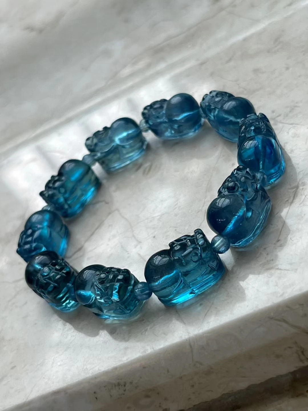 Natural Blue Aquamarine Quartz Bracelet 9.8*15mm Clear Pi Xiu Beads Gemstone Wealthy Stone For Women Men AAAAAAA