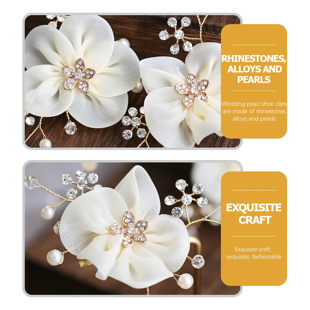 

2Pcs Pearl Flower Shoe Clips Elegant Rhinestone Decorative Bridal Accessories for Wedding Party Shoes White Color