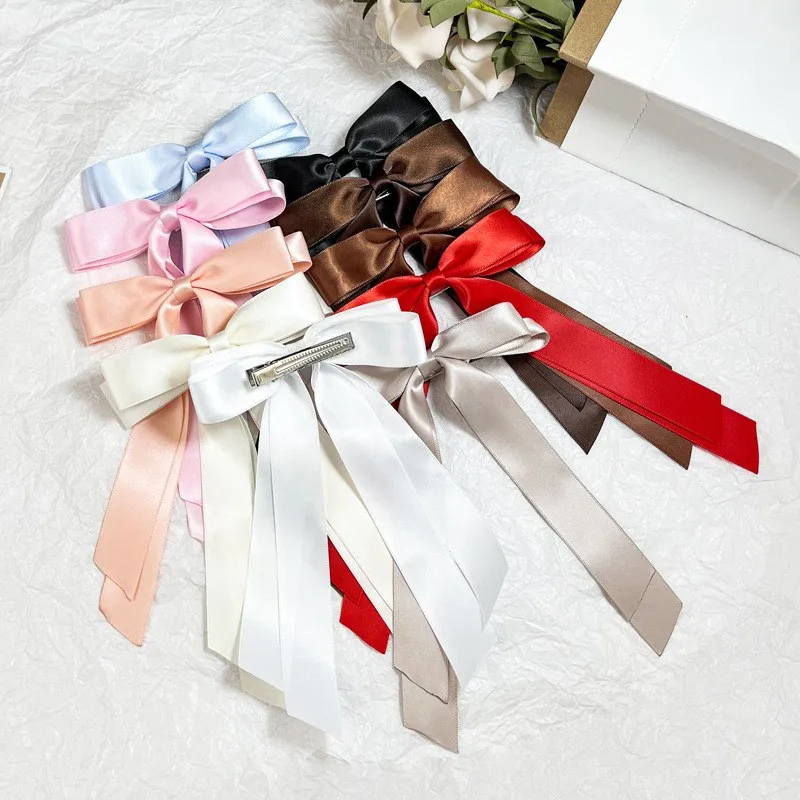 

30pc/lot Long Tassel Ribbon Bow Hair Clips Long Ribbon Hairpins Satin Ribbon Bow Barrettes For Women Girls Hair Accessories Bulk