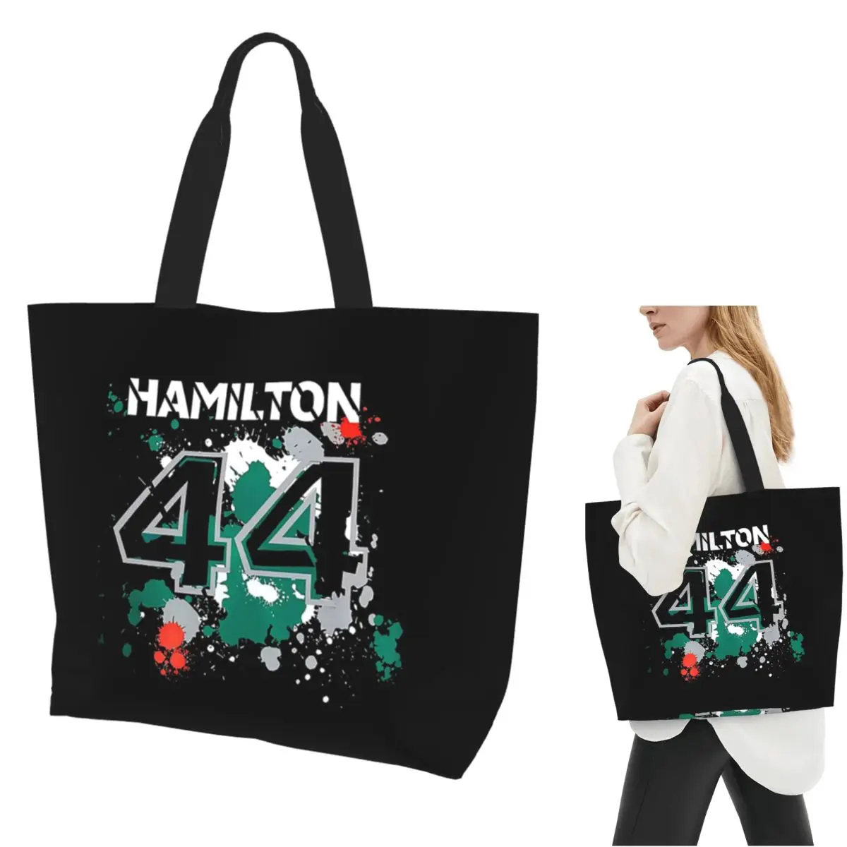 

Lewis Hamilton 44 Shopping Tote Bag Canvas Large Capacity Shoulder Bags Shopper Grocery Handbag for Women