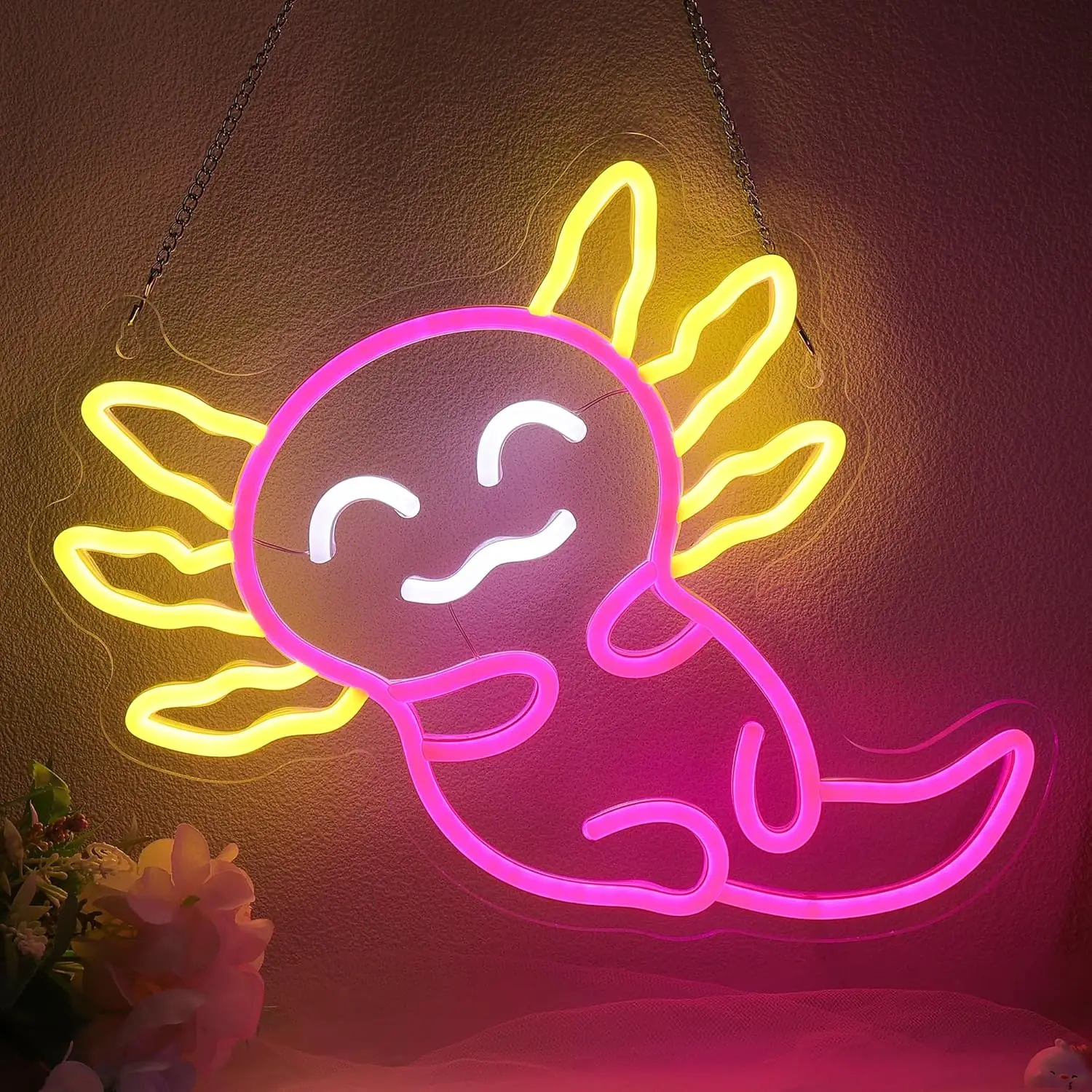 Luz de neón Axolotl rosa, lindos animales, letrero de neón LED Kawaii para dormitorio, sala de estar, tienda de mascotas, habitación de jugadores, decoración para guardería, regalo para niños