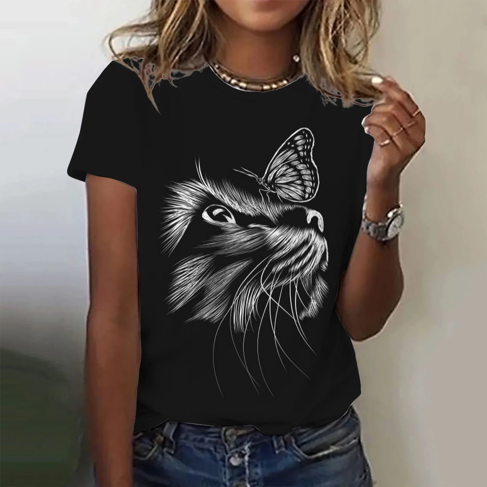 Summer New fashion Anime Cat 3D Print Women T-Shirts For Ladies Casual trend Streetwear Short Sleeves Top Female Clothing Tees