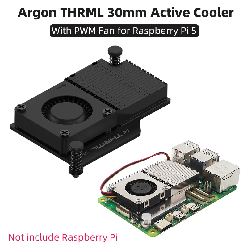 Argon THRML 30mm Active Cooler For Raspberry Pi 5 Active Cooling PWM Fan Passive Cooling Aluninum Fins Radiator for RPi 5 Pi5