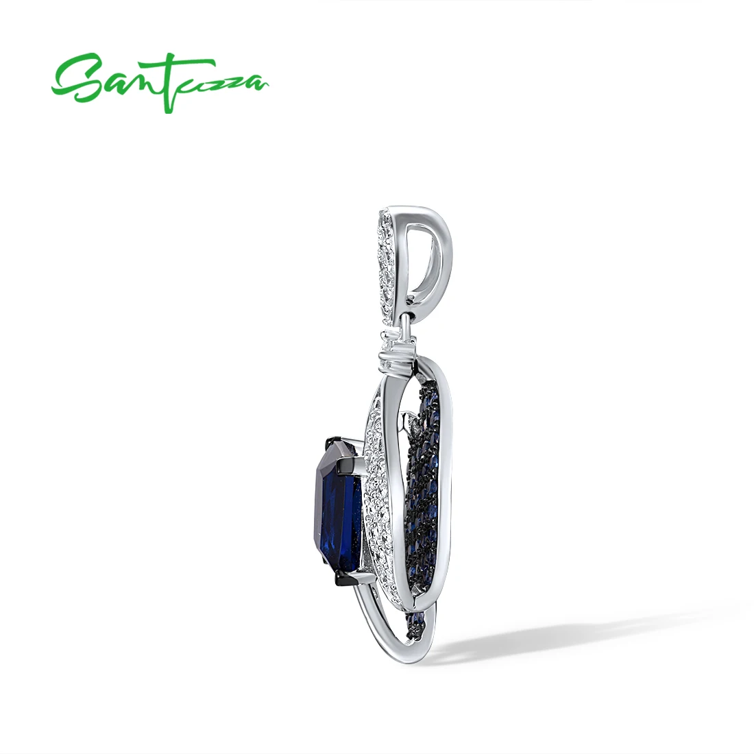 SANTUZZA Pure 925 Sterling Silver Solitaire Pendant For Women Sparkling Blue White Cubic Zirconia Trendy Gorgeous Fine Jewelry