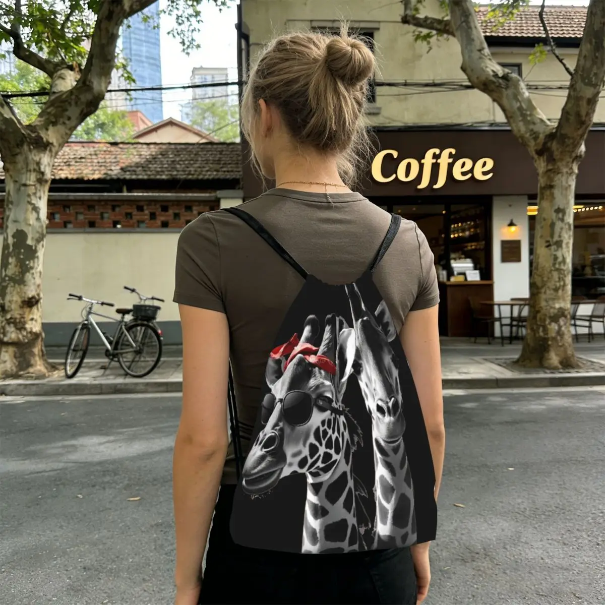 Giraffes Wear Sunglasses Cartoon Backpacks Portable Drawstring Bags Sports Bag Book Bags for Man Woman Students