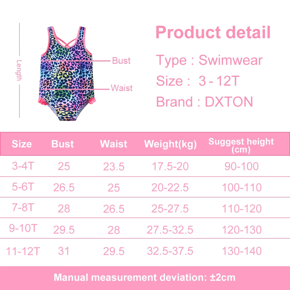 DXTON Toddlers Girls Swimwear One Piece Girls Leopard Print Swimsuit Children Swimwear Kid Girls Swimming Outfits Beachwear