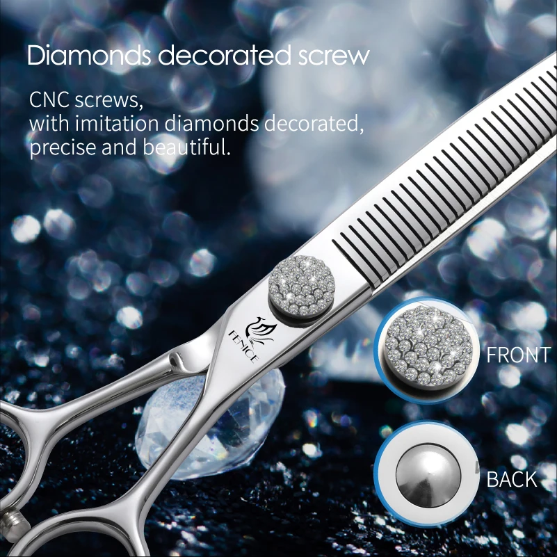 Fenice 6.5/7.0/7.5 inch Pet Hairdressing Shears JP440C Diamonds Curved Tooth Scissors for Dog beauty Thinning Rate 50%-55%