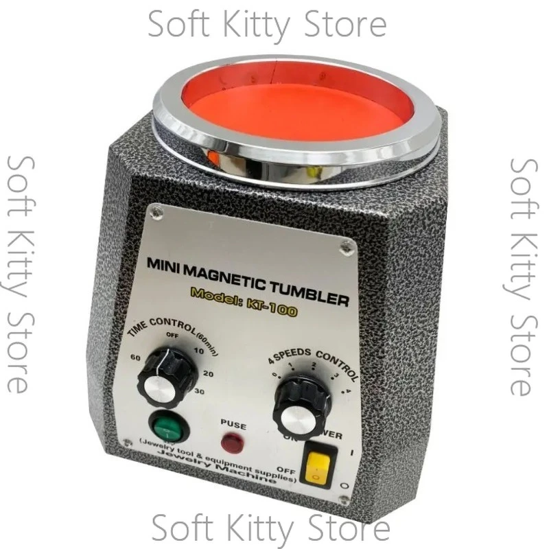 KT100 Magnetic Tumbler Pin Mini Jewelry Polishing Machine Bucket Rotating Cleaning Deburring Finishing Tool for Jewellery
