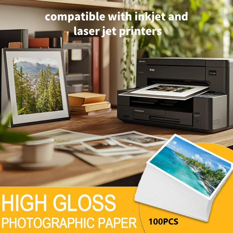 SINMARK Photo Paper A6 Glossy Self-adhesive Photo Paper 100 sheets High Gloss Quick Dry for Inkjet and Laser Jet Printer