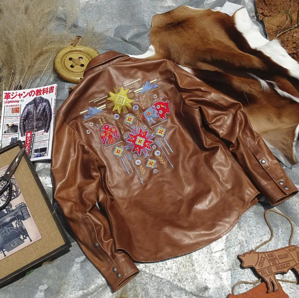 Heavy embroidery totem horsehide closed velvet American western shirt restoring ancient ways