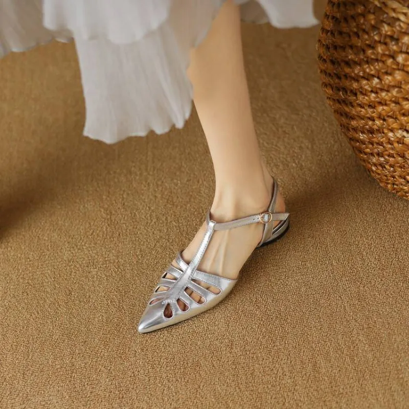 summer fashion high-heeled Women Shoes Solid color PU Sharp tip Hollow out Buckle buckle comfortable Square heel women's sandals