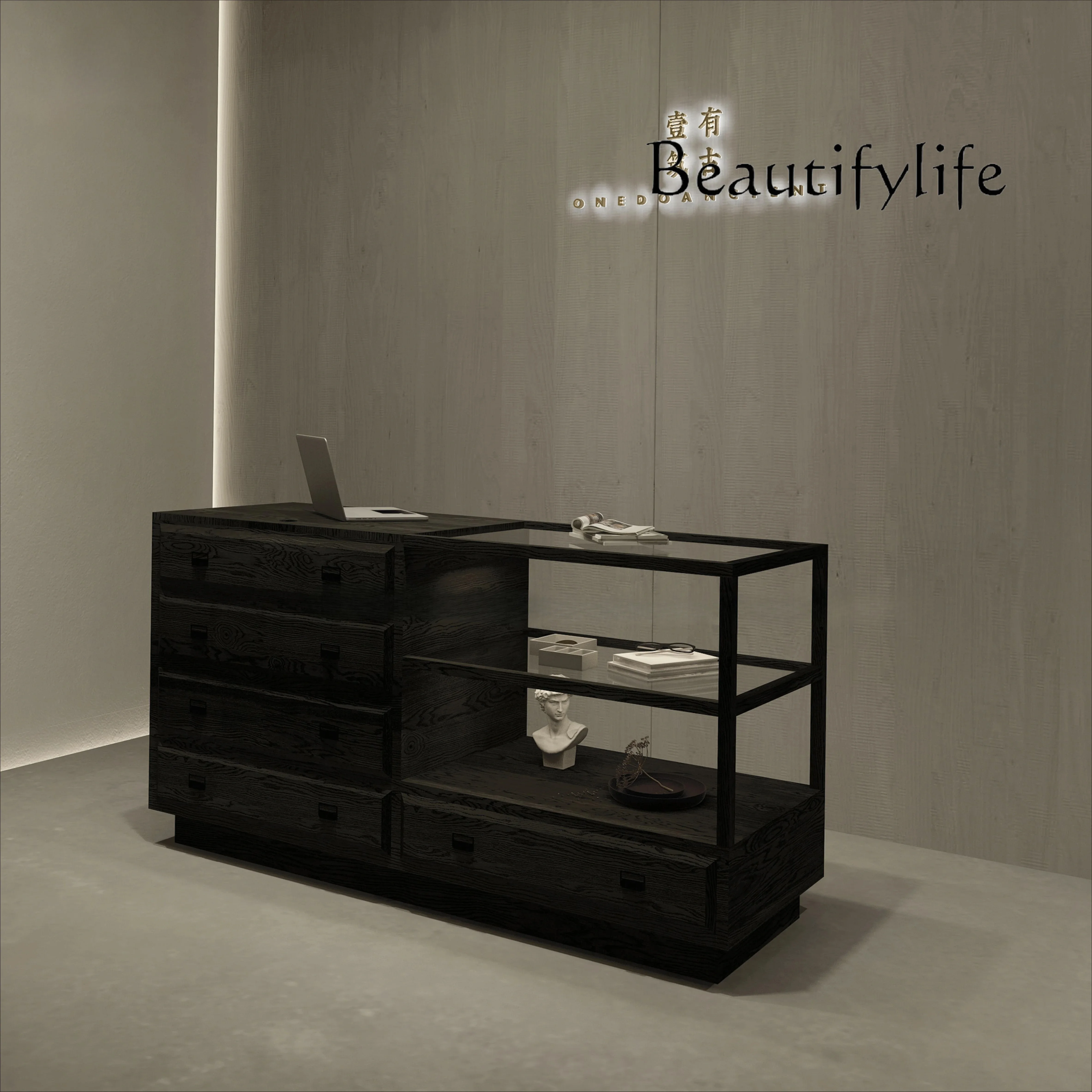 BJ Front Desk Reception Desk Decoration Shop Clothing Shop Retro Log Color Checkout Page Simple Cafe