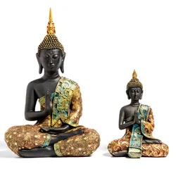 Estatua de Buda grande, escultura de Buda de Tailandia, resina verde hecha a mano, budismo, Fengshui hindú, estatuilla de meditación, decoración del hogar