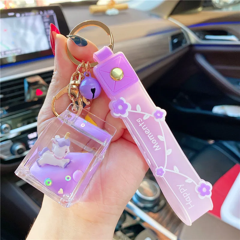 Novo bonito chaveiro animal líquido flutuante kawaii chaveiros chaves do carro mochila pingente charme pulseira chaveiro para menina