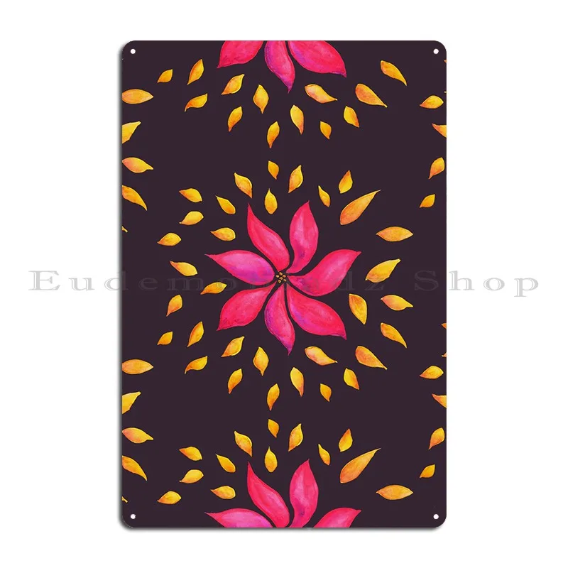 Abstract Whimsical Illustration Of A Pink Flower A Metal Plaque Living Room Plaques Create Bar Cave Mural Tin Sign Poster