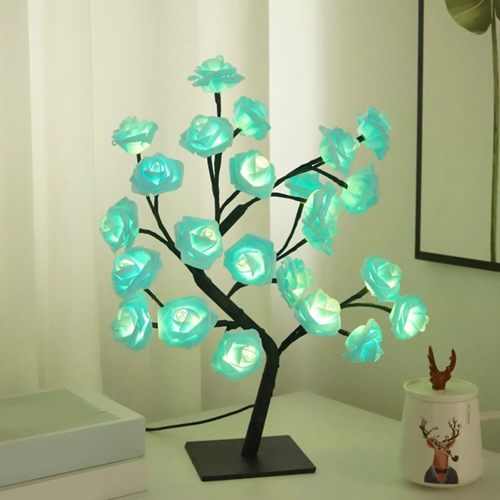 24 LED Table Lamp Rose Flower Tree Light Gift USB Night Light for Home Bedroom Living Room Party Wedding Christmas Decoration