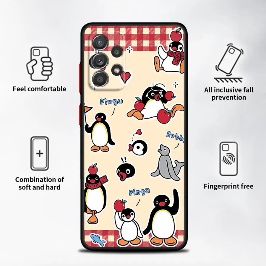 Capa macia caso de telefone para samsung galaxy a22 a23 a25 a26 a32 a73 a56 a21 a52 a71 a31 a72 a36 quente ins bonito dos desenhos animados p-ingu