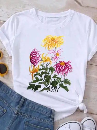 Imagen 2 del producto Camiseta con estampado de flores para mujer, ropa informal de manga corta, bonita y encantadora, moda de verano