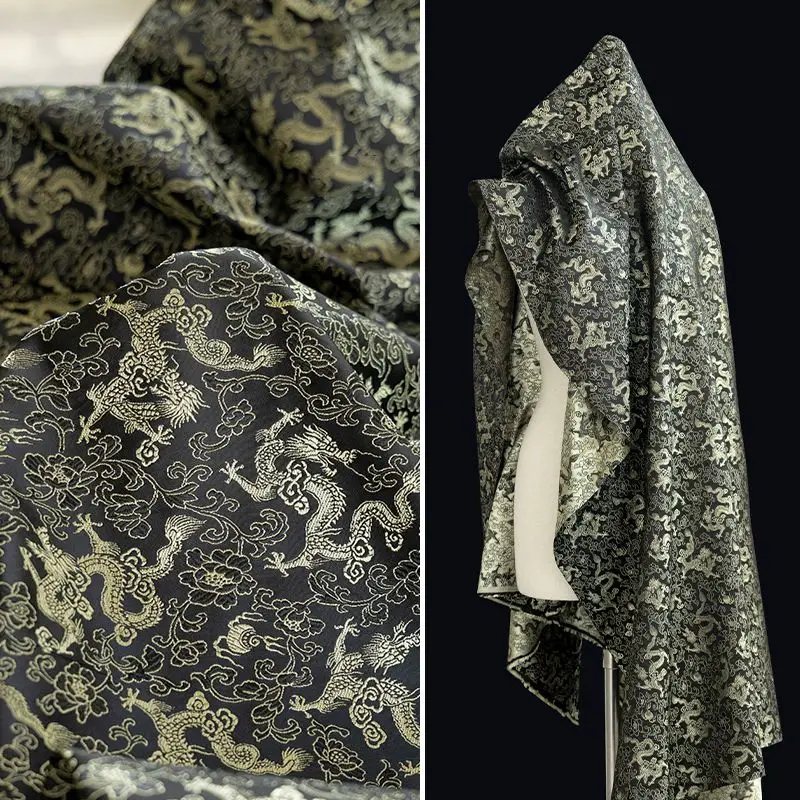 

Black Gold Dragon Shaped High-density Jacquard Chinese Style Brocade with Wide Dragon Pattern Coat Performance Clothing Fabric