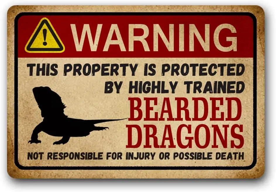Eveokoki Bearded Dragons Sign,Funny Metal Signs Warning Sign Pet Gift, Exotic pet, Small Tin es-aluminum