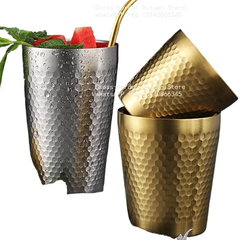 Double-Wall Keep Cold Beer Cup 304 Stainless Steel Mug Hammered Texture Water Mugs Coffee Travel Mug Anti-scalding Anti-fall