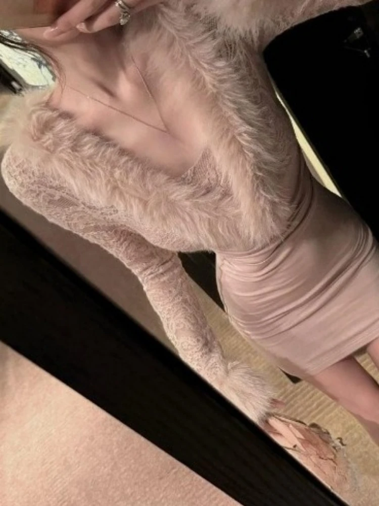 Y2k الجمالية فروي المرقعة المرأة فستان قصير الشارع الشهير مثير Bodycon الجوف خارج فساتين Harajuku الخريف الجرونج الجنية Vestidos