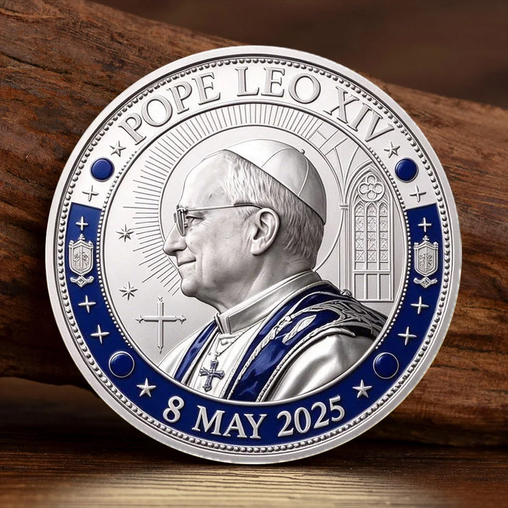 Pope Leo XIV Commemorative Coin 8 May 2025 Vatican Catholic Faith Silver Plated Collectible Coin Souvenir Keepsake Gift