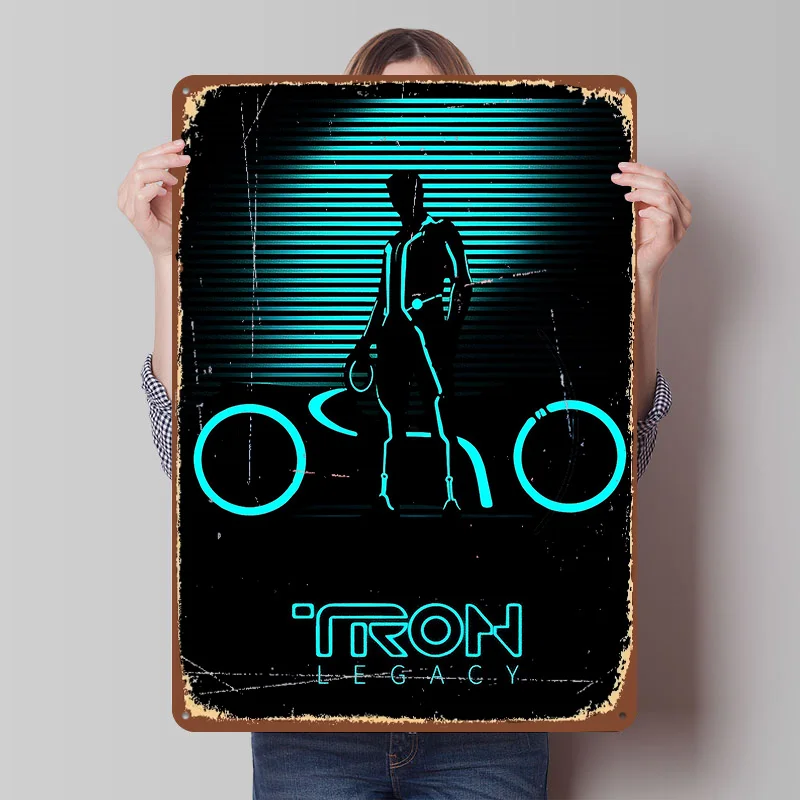Póster Metálico con Silueta de Tron Legacy, Arte de Pared Personalizado, Letreros Retro Vintage de Hojalata para Decoración de Cuarto de Hombre, Decoración de Escritorio, Decoración de Dormitorio
