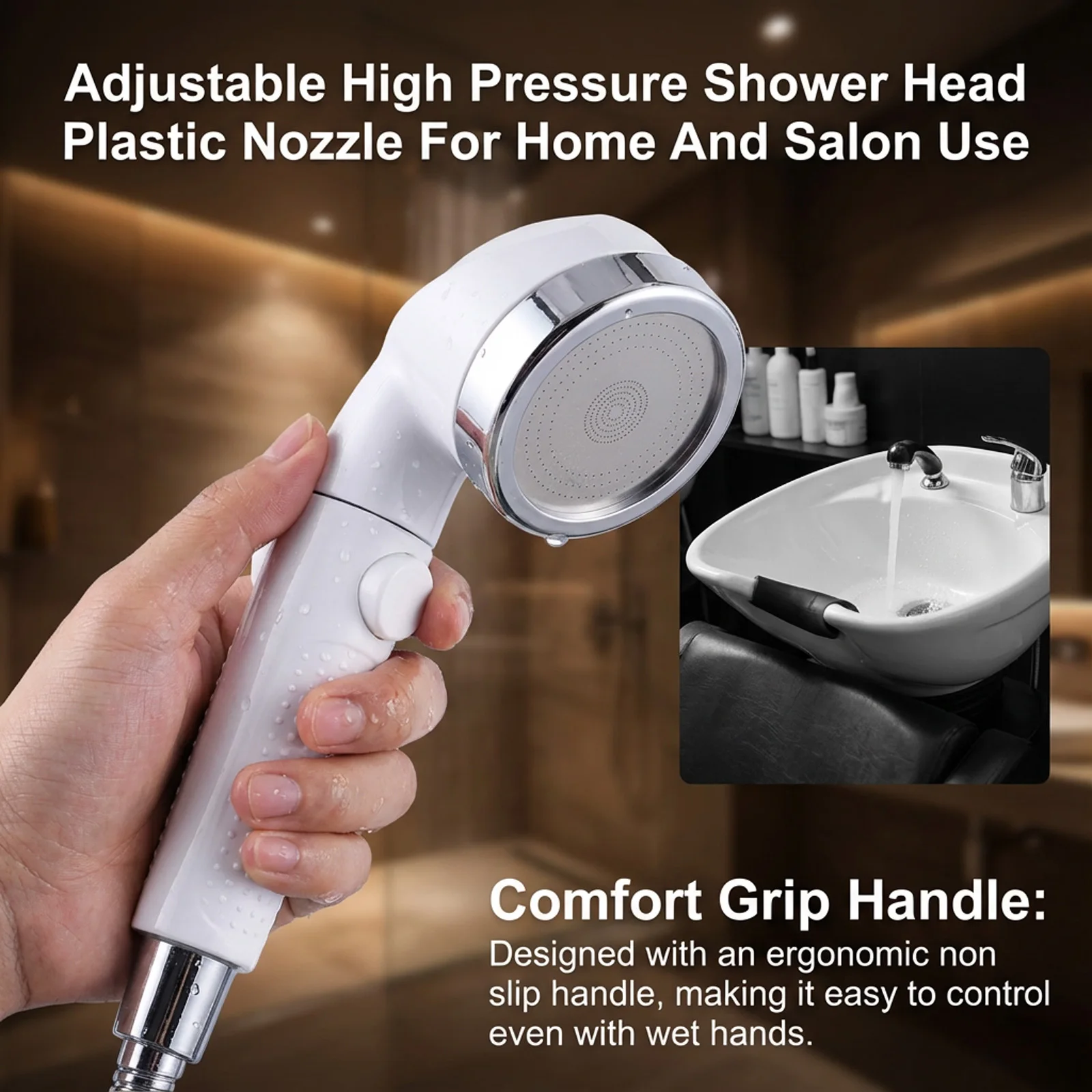 

Регулируемая насадка для душа высокого давления с эргономичной ручкой, экономия воды, спрей, дождевой душ, аксессуары для ванной комнаты