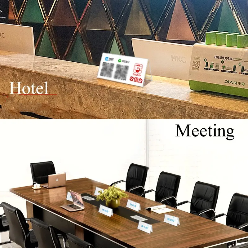 5Pcs Acrylic Clear Desktop Sign Labels Triangle Meeting Card Conference Sign V-Shaped Table Sign Display Card Name Tag Holder