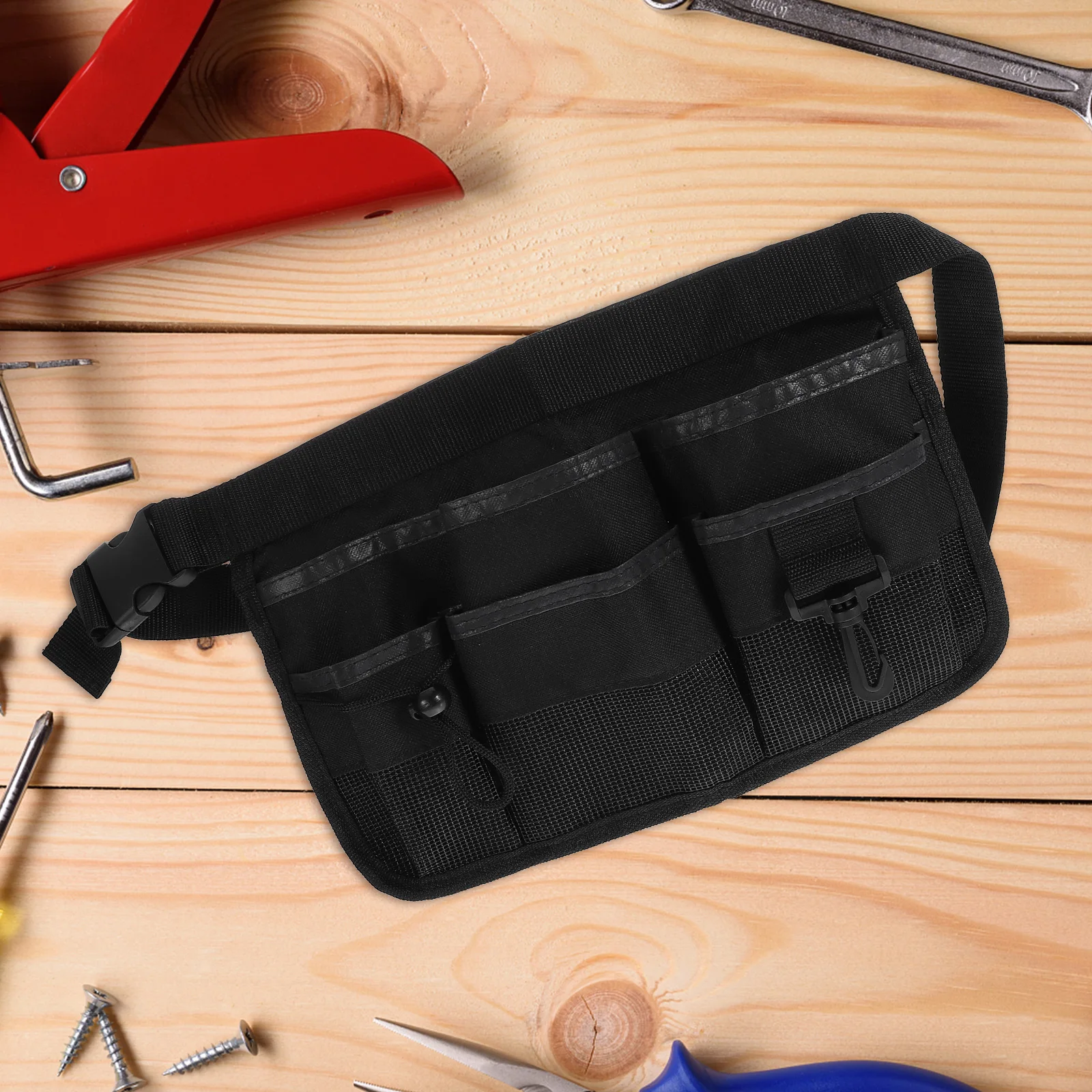 

6pcs Cleaning Apron 6 Pockets Black Waterproof Work Tool Belt Adjustable Waist Pouch Garden Nylon Carrying Organizer