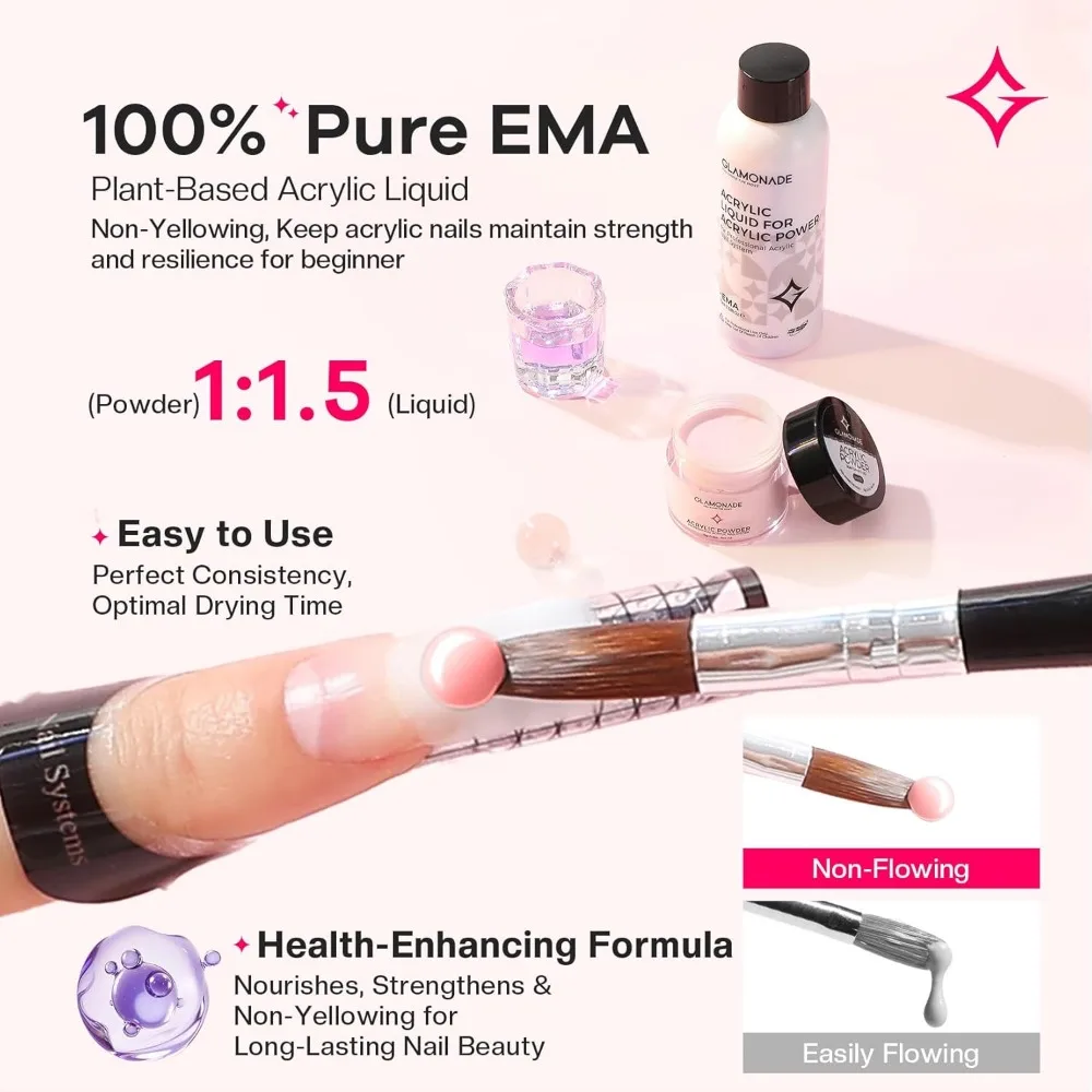 Kit d'ongles en acrylique pour débutant avec perceuse, lampe UV, vernis et outils pour usage domestique en salon