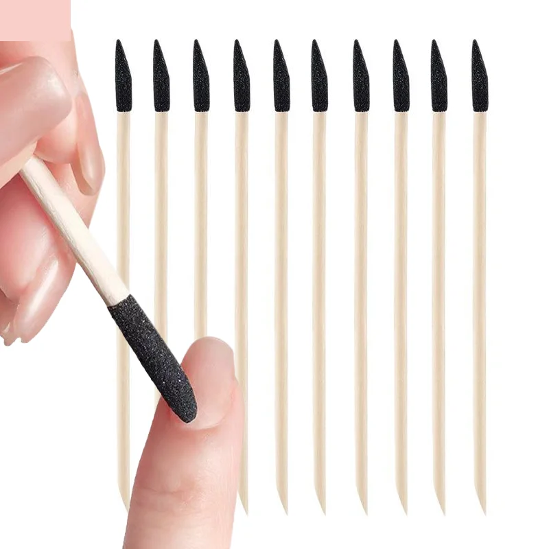 10Pcs Manicure Wooden Polishing Pen 150 Grit Dead Skin Cuticle Remover Quartz Pen Fine Sanding Quartz Stone Nail Cuticle Pusher
