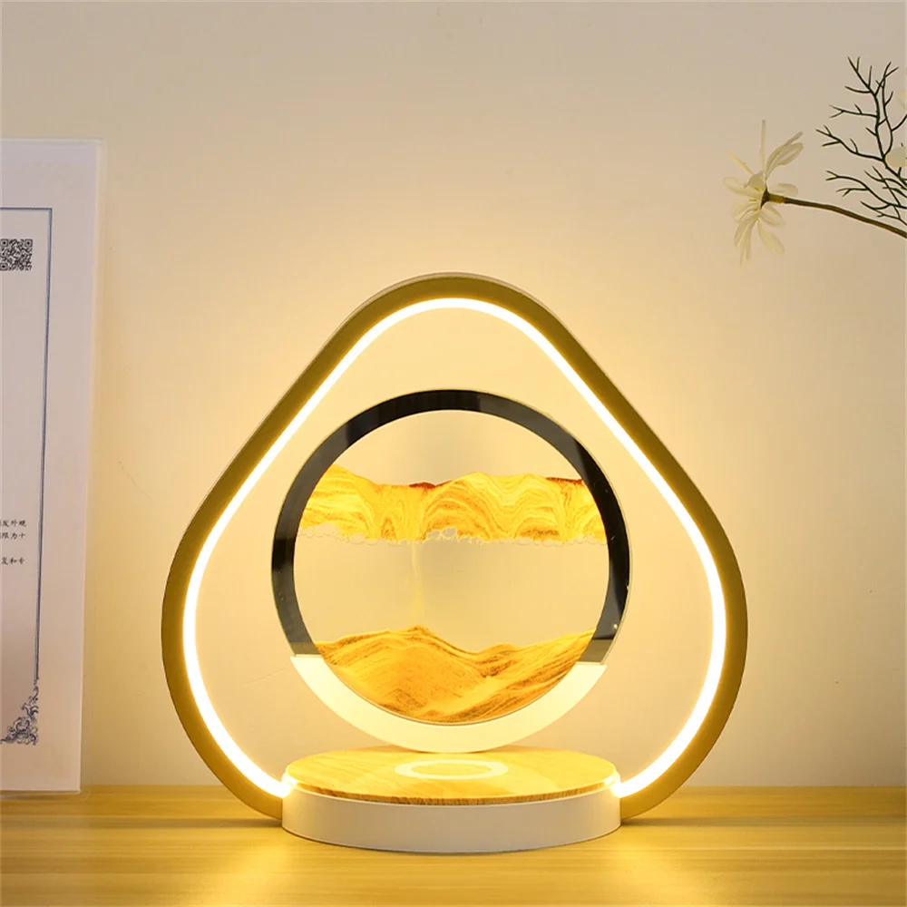 3D Quicksand Lamp with Wireless Charging Modern Touching Table Lamps Moving Sand Art Picture Dimmable Bedside Light for Bedroom