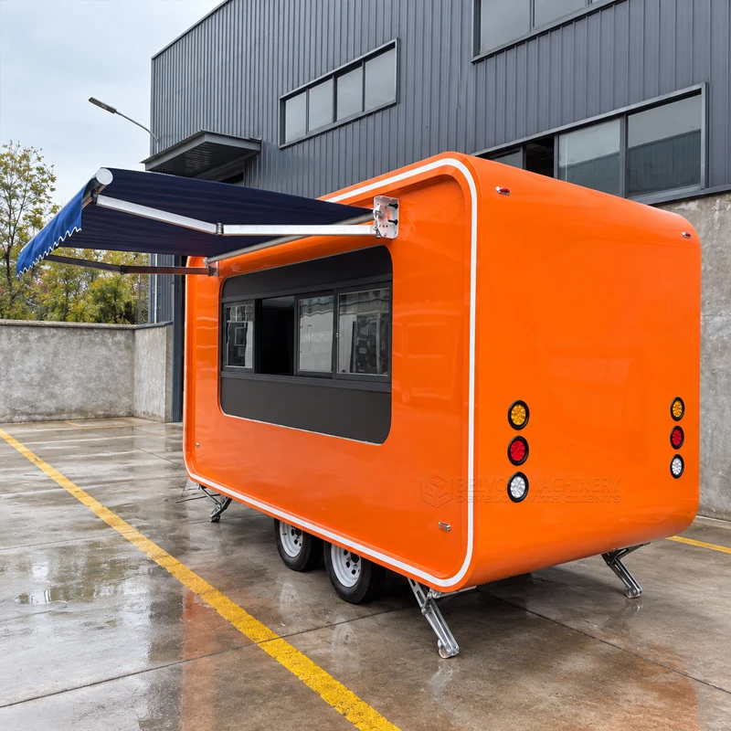 Commercial Food Truck Trailer Mobile Kitchen Fast Food Concession Trailer Custom Stainless Steel Catering Cart with Equipment