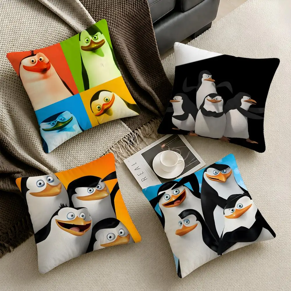Cartoon Madagascar Penguins Cushion Cover  Throw Pillow Soft Short Plush Cozy Durable Colorfast For Sofa Bedroom Home Decor Gift