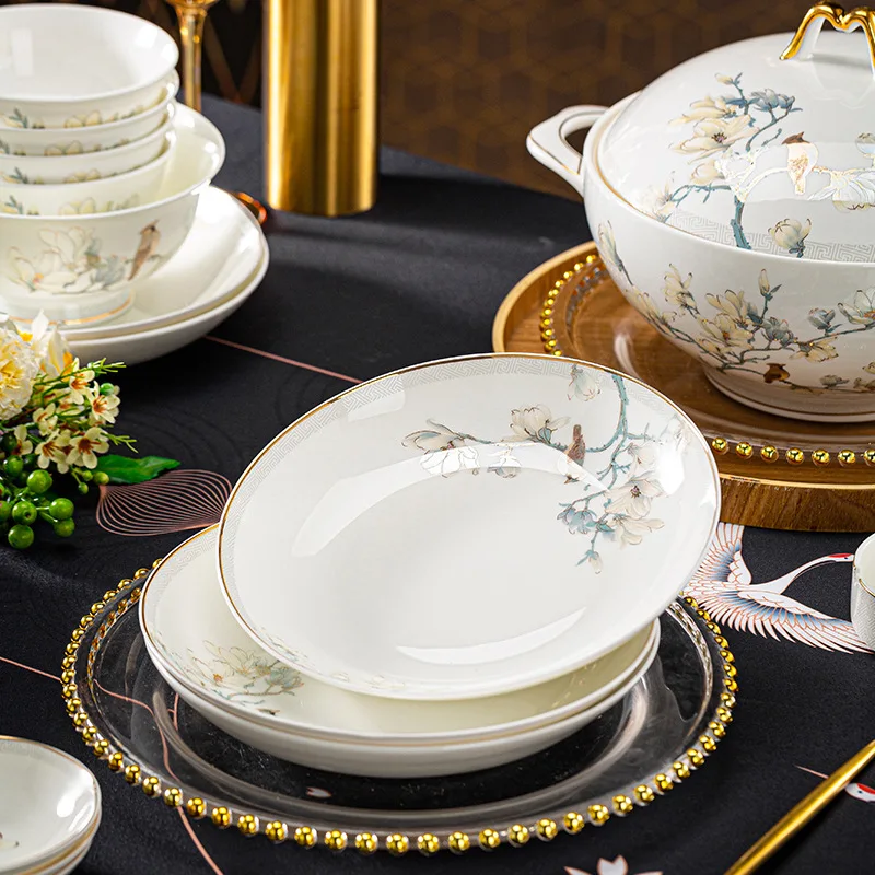 Jingdezhen bone china bowl and dish set household high-end Chinese gold-painted rice bowl wedding housewarming gift purchase tab