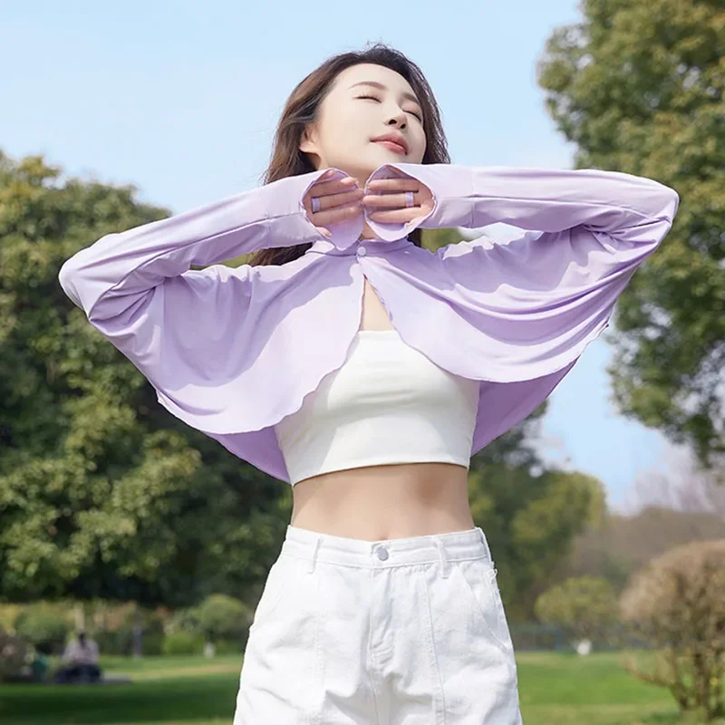 

Корейское модное женское тонкое УФ-защитное солнцезащитное пальто из ледяного шелка с одной пряжкой, однотонное уличное дышащее женское пальто