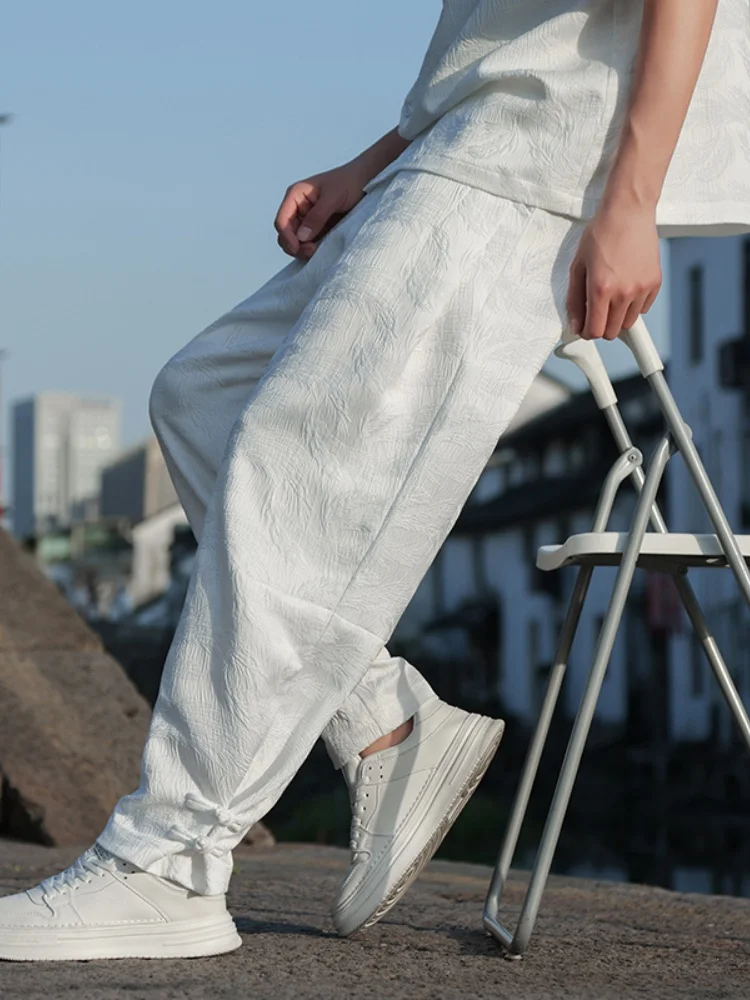 

White Men's Slim Fit Lantern Pants High-End Feel Chinese Sle Casual Trousers Autumn New Faion Breathable Loose Fit