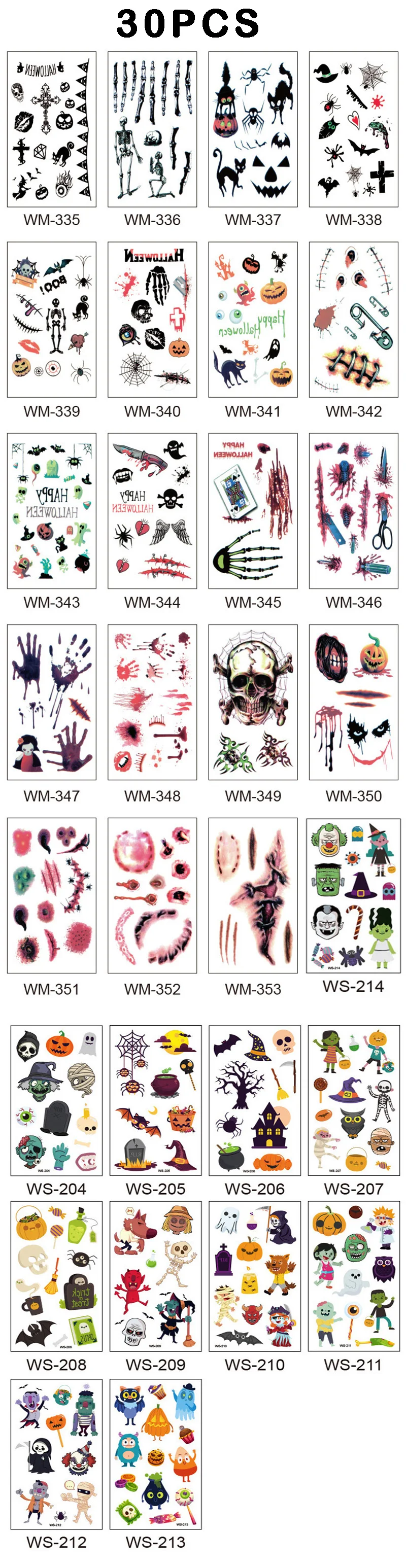 Halloween Stickers Bloody Wound Stitch Scar Skeleton Waterproof Temporary Tattoo Label Print Horror Party Decor Sticker Labels