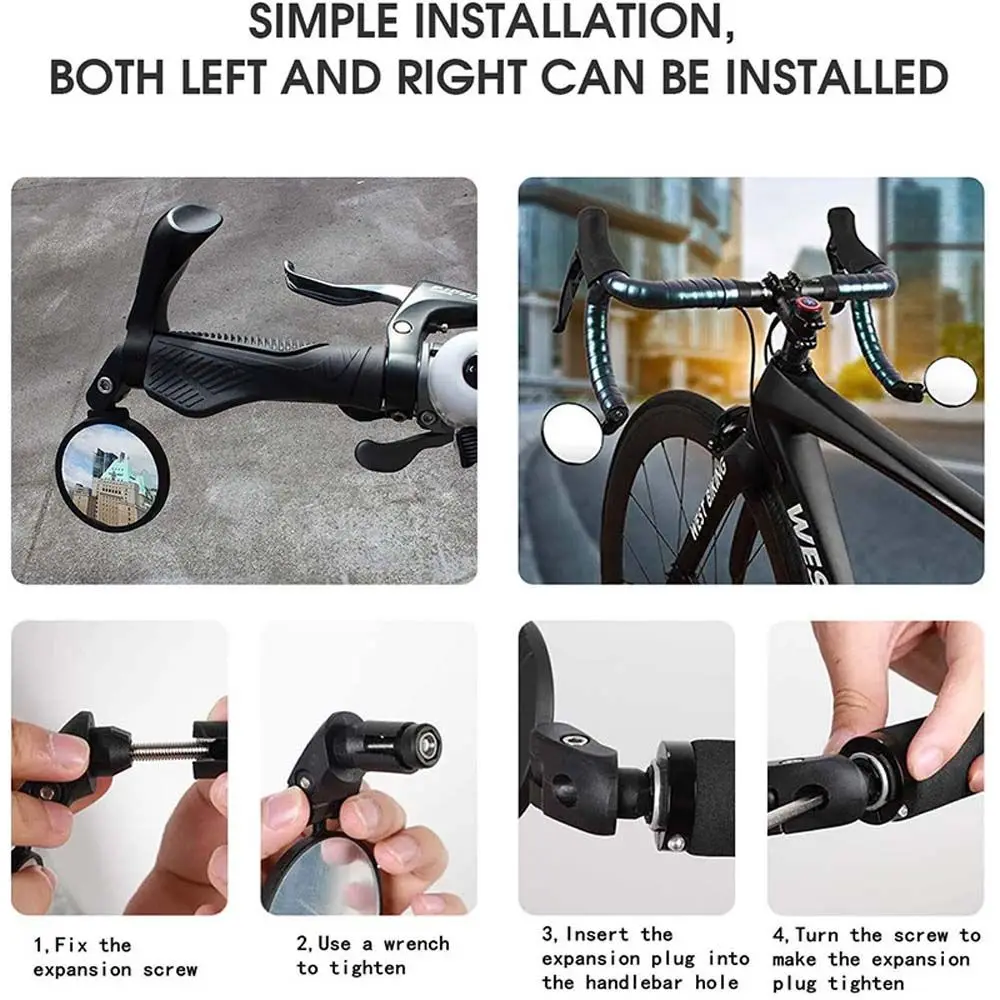 1 pc Bicycle Handlebar Rearview Mirror Adjustable 360 Rotatable Wide Angle Convex Bike Mirror